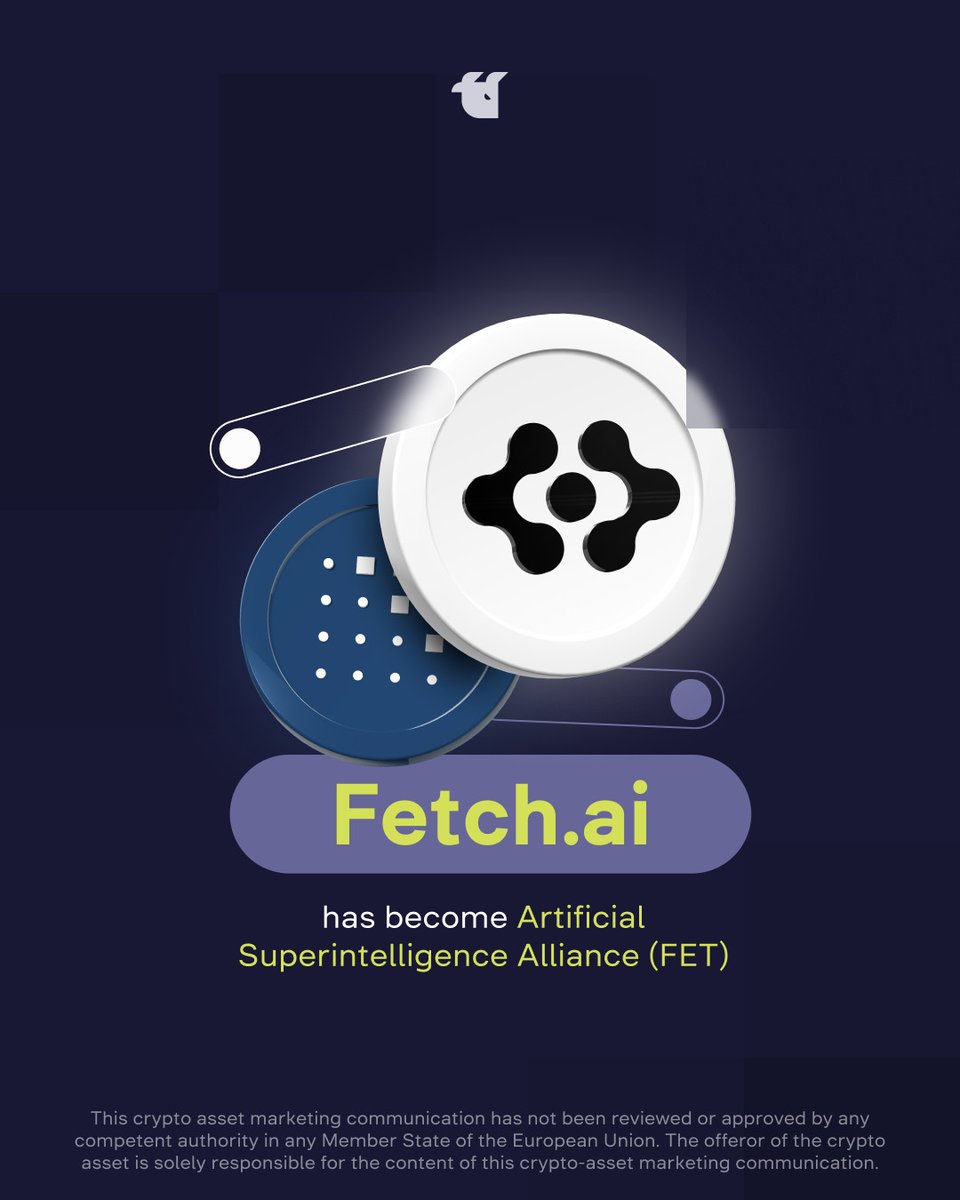 Following the merger of $AGIX, $FET & $OCEAN, the name of  https://t.co/FUi44J45uv (FET) has been changed to Artificial  Superintelligence Alliance. Additionally, the logo has been updated, but  the ticker ($FET) will remain