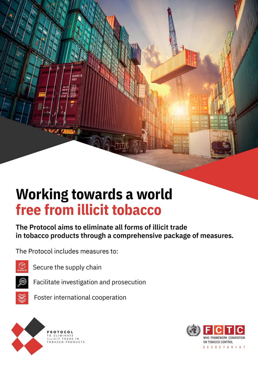 Illicit trade in tobacco products poses a threat to global public health, security &amp; government revenues.

The Protocol #IllicitTobaccoProtocol include measures to fight illicit trade in tobacco products.

Working towards a world free from illicit tobacco.
fctc.who.int/protocol/overv…