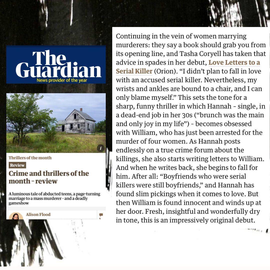 Paper Literary (@paperliterary) on Twitter photo 'Sharp, funny - an impressively original debut'
LOVE LETTERS TO A SERIAL KILLER is a <a href="/guardian/">The Guardian</a> crime/thriller pick of the month! Congratulations <a href="/tashaaaaaaa/">Tashaa Smith</a> <a href="/orionbooks/">Orion Publishing</a> bit.ly/3Ljzkr0 'Sharp, funny - an impressively original debut'
LOVE LETTERS TO A SERIAL KILLER is a <a href="/guardian/">The Guardian</a> crime/thriller pick of the month! Congratulations <a href="/tashaaaaaaa/">Tashaa Smith</a> <a href="/orionbooks/">Orion Publishing</a> bit.ly/3Ljzkr0