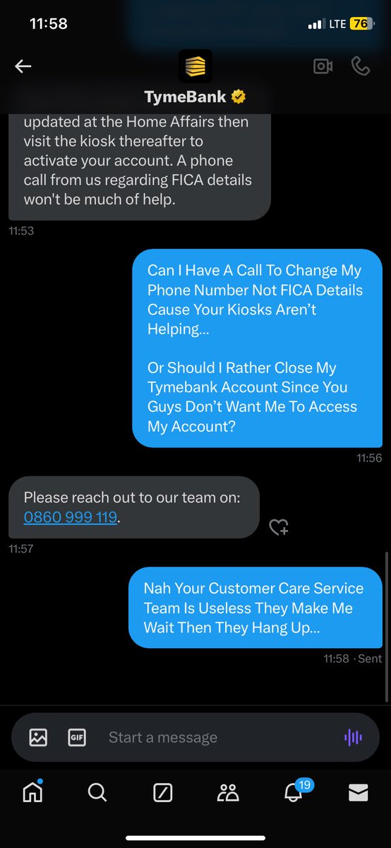 PusoRSA's tweet photo. @Kamo_ZeloBrand @tymebankza What Kind Of A Bank Refuses To Call A Client Cause I Call Then They Make Me Hold For 3 Hours Then Hang Up And Now They Always Refer Me To A Useless Customer Care Or Kiosk…??😳😳😳
#TakeYourClientsSeriously 
@tymebankza https://t.co/e40fnKxc0B