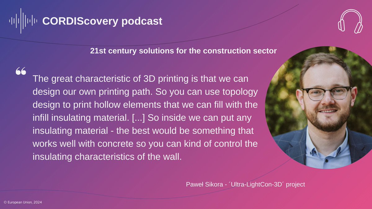 EU Research Results (@cordis_eu) on Twitter photo Did you catch the latest episode of the #CORDIScovery podcast❓
We explore the fascinating world of 3D printing with our guest <a href="/Paw_Sikora/">Pawel Sikora</a> whose research aims to create more effective insulation solutions to reduce energy costs.
▶️ europa.eu/!8C7VnV Did you catch the latest episode of the #CORDIScovery podcast❓
We explore the fascinating world of 3D printing with our guest <a href="/Paw_Sikora/">Pawel Sikora</a> whose research aims to create more effective insulation solutions to reduce energy costs.
▶️ europa.eu/!8C7VnV