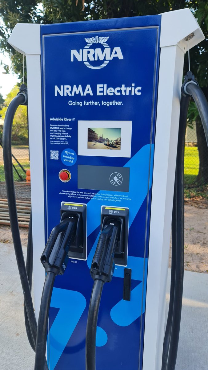 outbacktesla's tweet photo. Happy to help with commissioning testing the new @NRMA DC fast chargers at Adelaide River, NT. Fantastic location &amp; facilities at a very popular stop. Hearty congrats to all involved 👍 https://t.co/pOBjcZoOVW