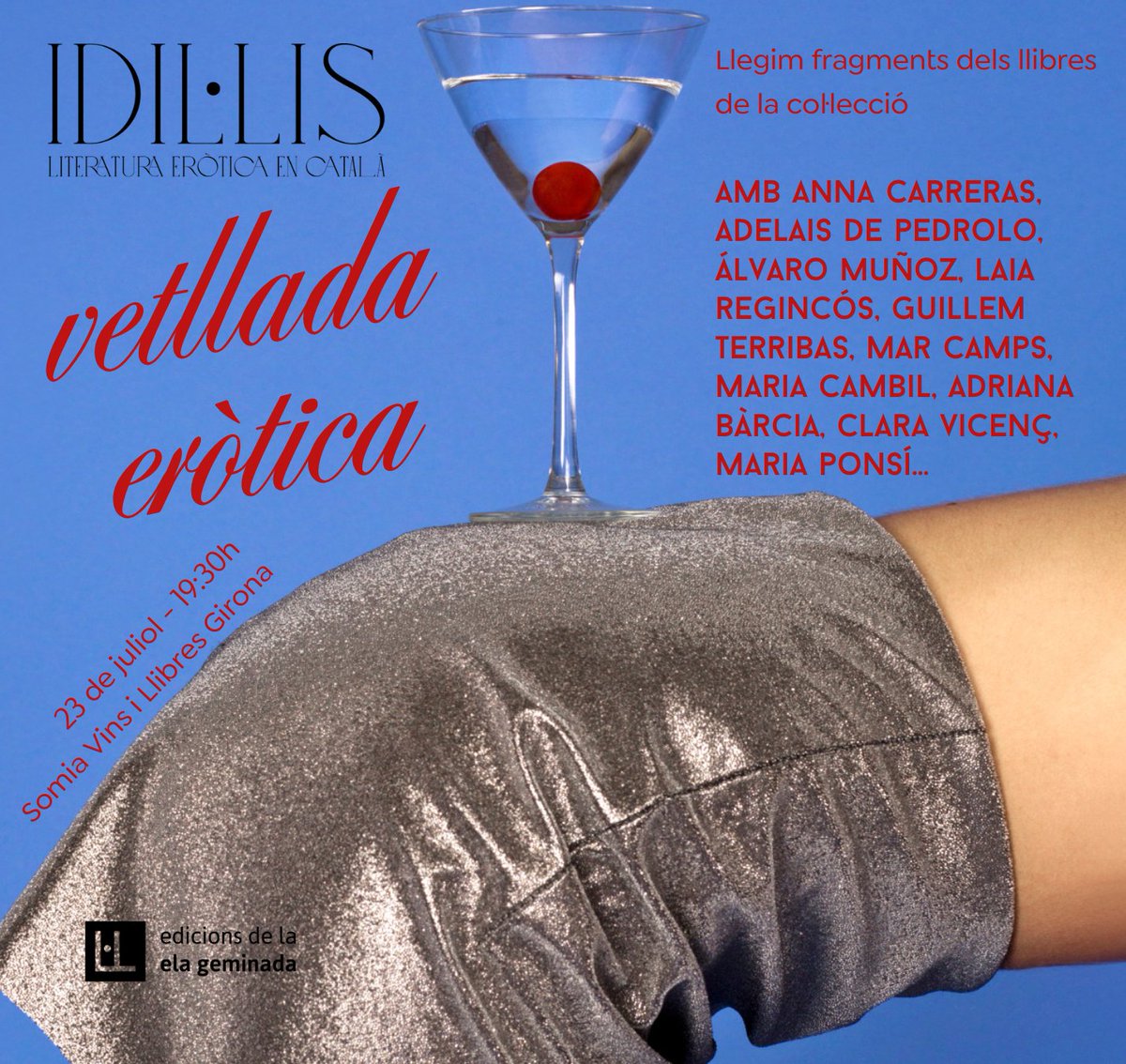 Hem organitzat una vetllada eròtica per celebrar el primer curs de la col·lecció <a href="/idilliserotica/">Idil·lis</a> al @SomiatruitesG de Girona✨

Tot de gent xula llegirà fragments dels 5 llibres que hem publicat acompanyats d'una copeta. Farà molt de goig, veniu!😍
