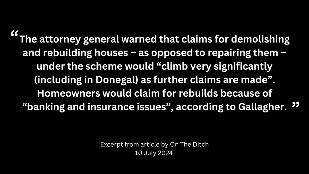 Government was quite willing to leave defective concrete homeowners with properties that were unmortgageable and uninsurable, as long as the cost to the State was kept to a minimum.
ontheditch.com/attorney-gener…