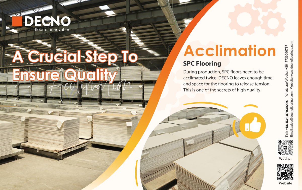libridge9's tweet photo. Perfect #SPCflooring comes from strict quality control and production steps
Acclimation - enough time to release the stress inside the floor and adapt to the ambient temperature #DECNO dares to show all the crucial steps to ensure quality https://t.co/0yhf49RO2E