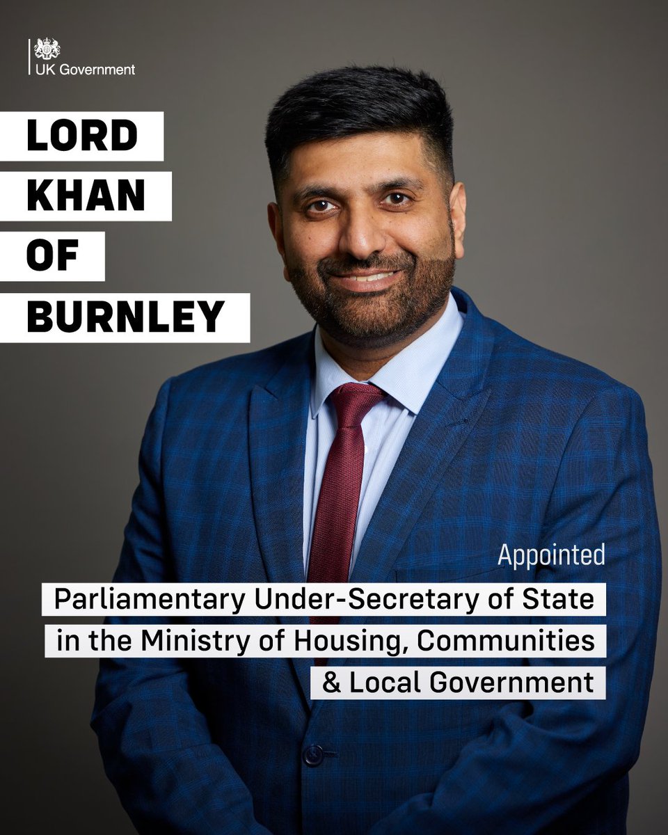 Ministry of Housing, Communities & Local Gov (@mhclg) on Twitter photo Lord Khan of Burnley <a href="/LordWajidKhan/">Lord Wajid Khan</a> has been appointed Parliamentary-Under Secretary of State in the Ministry of Housing, Communities & Local Government Lord Khan of Burnley <a href="/LordWajidKhan/">Lord Wajid Khan</a> has been appointed Parliamentary-Under Secretary of State in the Ministry of Housing, Communities & Local Government