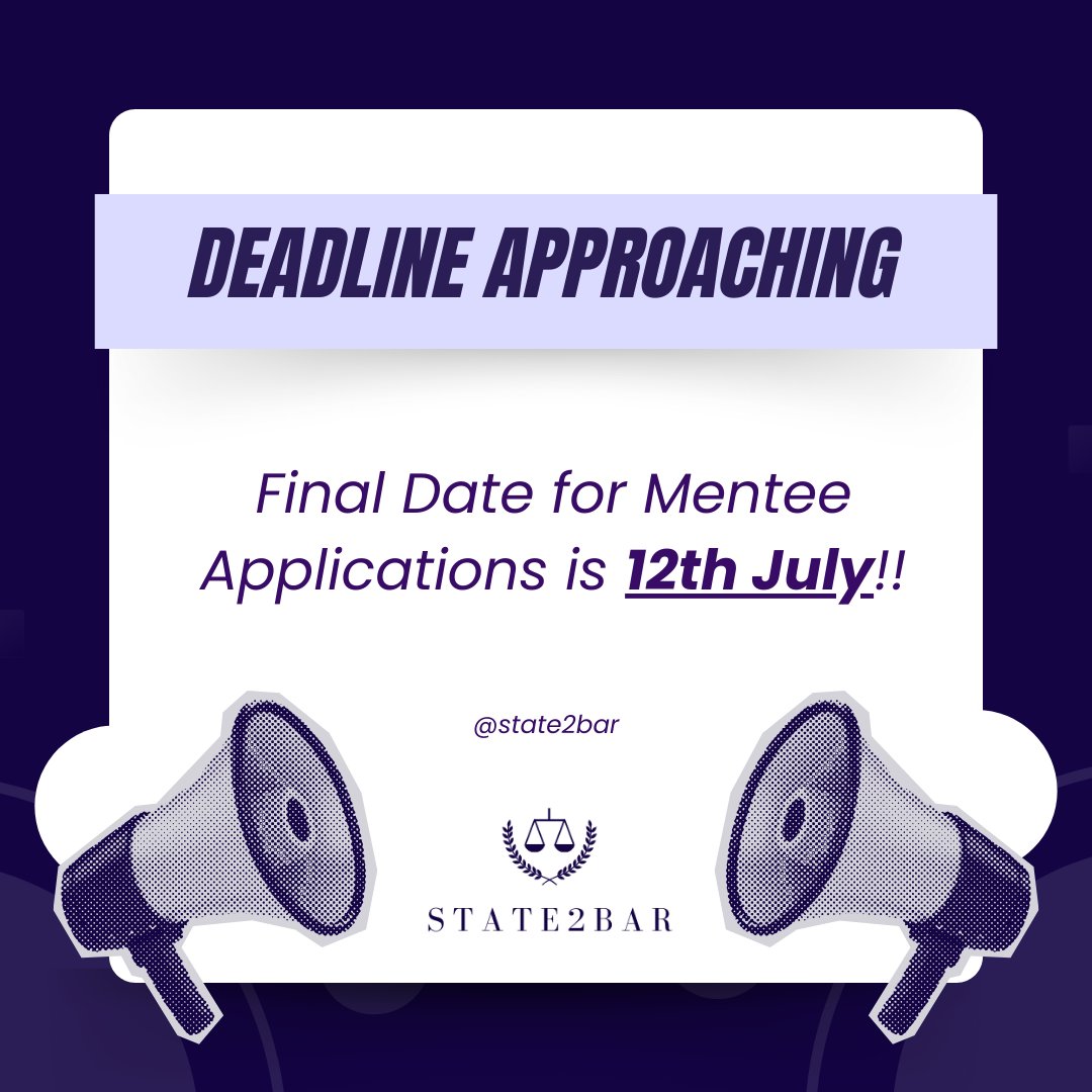 State2Bar's tweet image. Final deadline for mentee applications is 12pm on 12th July!

Make sure to apply if you want access to a mentorship programme dedicated to helping the state-educated become barristers!

Apply here: forms.gle/GJP9m1hqVkfZVt…

#mentorship #socialmobility #thebar