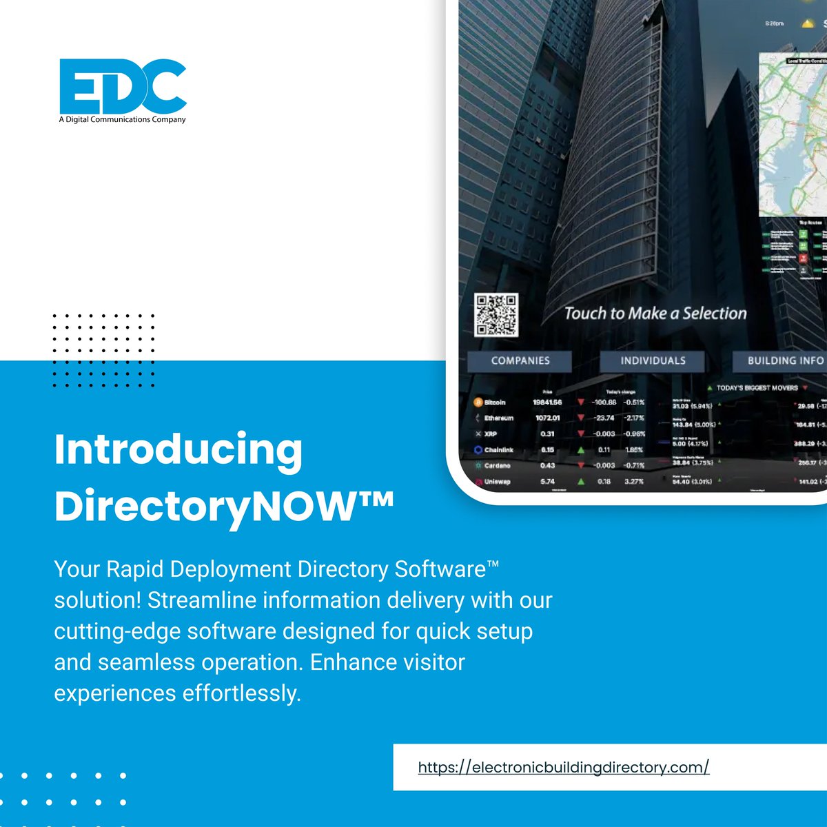 marketingedc35's tweet photo. Introducing DirectoryNOW™! Our Rapid Deployment Directory Software™ enhances navigation and efficiency in office complexes and retail environments. Upgrade today! #DirectoryNOW #Innovation #EfficientNavigation https://t.co/s7LuozNG0U