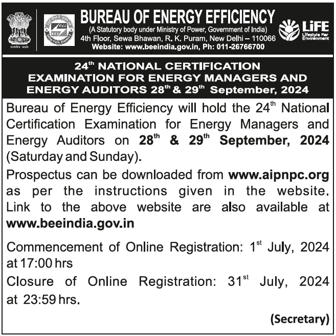 beeindiadigital's tweet photo. The 24th National Certification Examination for #EnergyManagers and #EnergyAuditors is scheduled to be held on 28th & 29th September 2024.
To download the prospectus, visit https://t.co/TECgrbap6S.
#NationalCertificationExamination https://t.co/GpbxdVxv1O