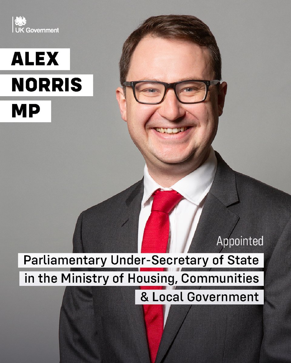Ministry of Housing, Communities & Local Gov (@mhclg) on Twitter photo Alex Norris MP <a href="/AlexJJNorris/">Alex Norris MP</a> has been appointed Parliamentary-Under Secretary of State in the Ministry of Housing, Communities & Local Government Alex Norris MP <a href="/AlexJJNorris/">Alex Norris MP</a> has been appointed Parliamentary-Under Secretary of State in the Ministry of Housing, Communities & Local Government