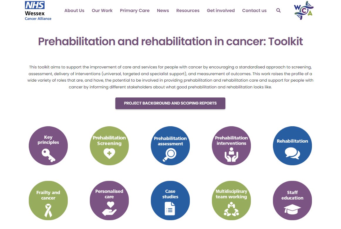 Have you checked out our new Prehab &amp; Rehab in cancer toolkit?? 
Head to our website now and watch the online demo, explaining how this toolkit can support you in your role: wessexcanceralliance.nhs.uk/rehabilitation…

#cancer #rehab #prehab #personalisedcare