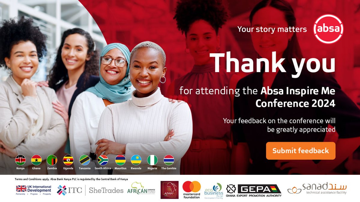 AbsaKenya's tweet photo. Still reeling from the excitement of hosting the largest gathering of #WomenInBusiness, representing Kenya, Ghana, Zambia, Mauritius, Uganda, and beyond. From powerful stories to insightful panel discussions, the 2024 #AbsaInspireMe conference truly lived up to its purpose. https://t.co/hVN03QYyne