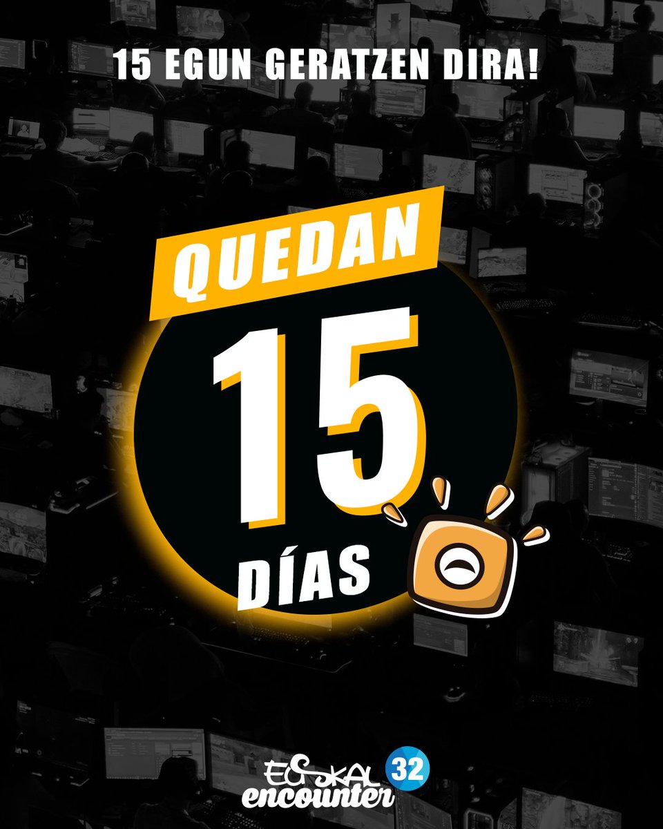 🤩 ¡SOLO FALTAN 15 DÍAS PARA LA #EE32! 🤩

¿Cómo van esos nervios? 😬

¡Por aquí seguimos a tope con los últimos preparativos! 🎮 

¡Comienza la cuenta atrás! ¡Nos vemos en el BEC! 👏

ℹ️ ee32.euskalencounter.org