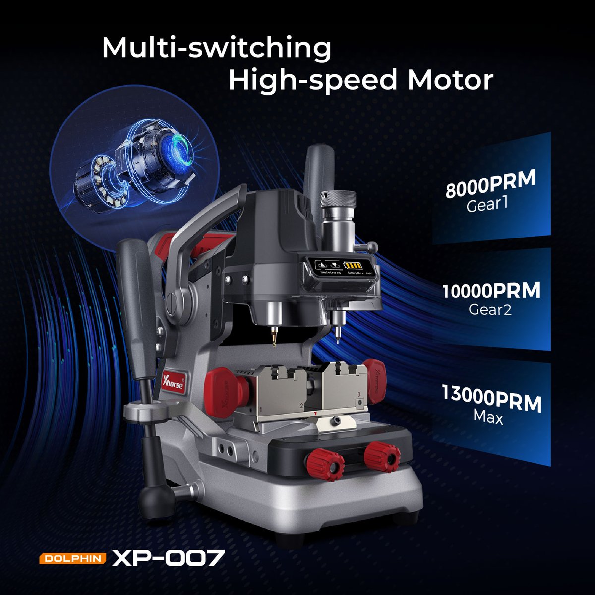 XhorseGlobal's tweet photo. DOLPHIN XP-007 is equipped with the 120W brushless DC motor with 2 rotational speed for your choice, allowing easy adjustment of the motor speed.⚡⚡
#technology #xhorse #autolocksmith #locksmithing #keycutting #keycutter #keycuttingmachine #keyduplicator #keymachine https://t.co/zX50WqY2fE
