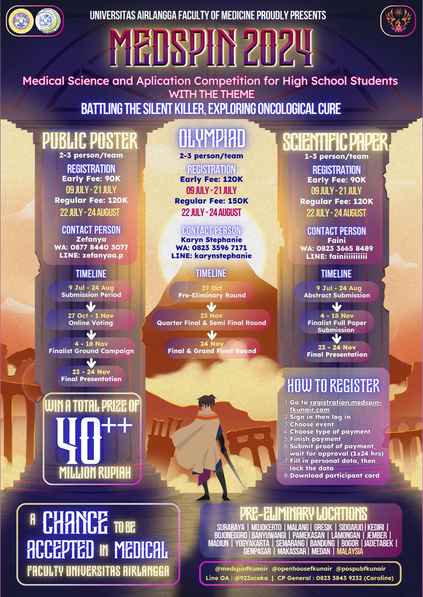 medspin2025's tweet image. [OPEN EARLY REGISTRATION MEDSPIN 2024‼️]

Yuk buruan ikut MEDSPIN 2024 dengan pilihan tiga cabang lomba, ada Tryout SNBT, Tour FK UNAIR, Total Prize 40 Juta, dll.‼️🤩

Jangan lupa ajakin semua kenalan kalian buat ikut jg ya karena mereka pasti fomo parah🤭 

#MEDSPIN2024 #fkunair