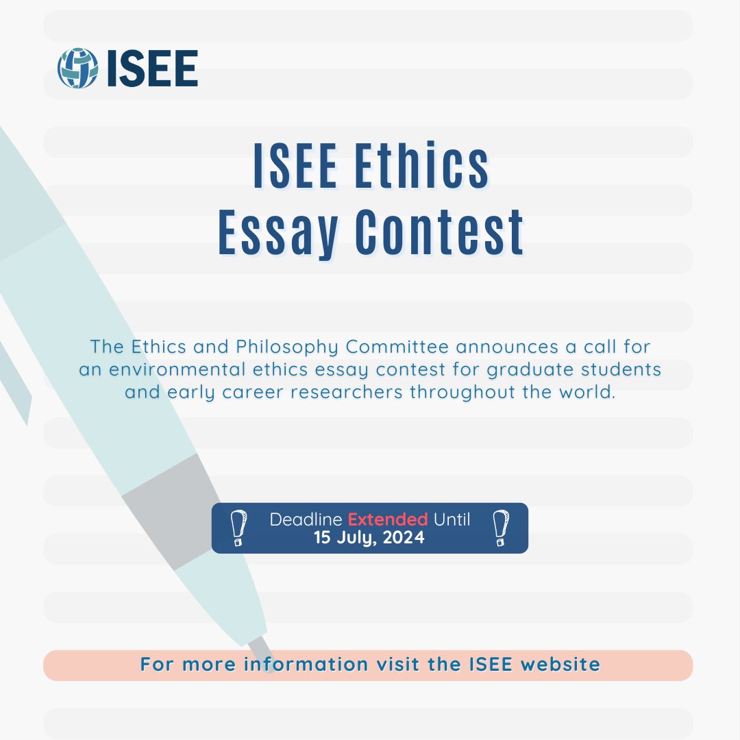 🚨The ISEE Ethics Essay Contest’s deadline has been extended🚨

5️⃣ days left to submit your essays!

More information on this link: 
iseepi.org/news_manager.p…

#ISEE #ISEE_EMC
#Essay #Ethics
