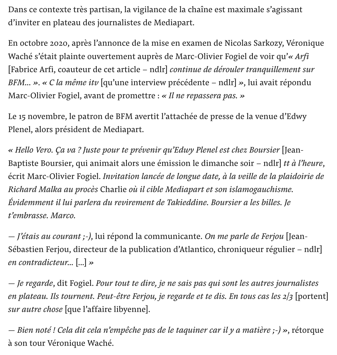 edwyplenel's tweet photo. Comment @BFMTV @FogielMarcO traitent  le travail de @Mediapart pour protéger Sarkozy : 1. @fabricearfi ? « Il ne repassera pas » 2. le 15.XI.2020 je suis invité à cette émission 👉https://t.co/ayASz8fzOv. Voici ce qui se passe en coulisses [lire ici : https://t.co/IzAfcROx8A]⤵️ https://t.co/Us504Rx3DL