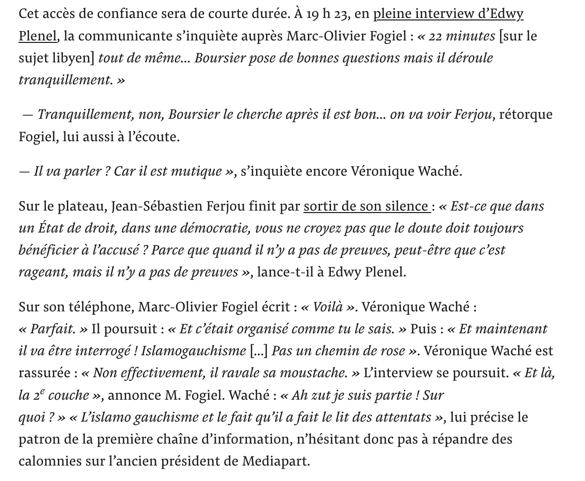 Comment <a href="/BFMTV/">BFMTV</a> <a href="/FogielMarcO/">Marc-Olivier FOGIEL</a> traitent  le travail de <a href="/Mediapart/">Mediapart</a> pour protéger Sarkozy : 1. <a href="/fabricearfi/">Fabrice Arfi</a> ? « Il ne repassera pas » 2. le 15.XI.2020 je suis invité à cette émission 👉bfmtv.com/replay-emissio…. Voici ce qui se passe en coulisses [lire ici : mediapart.fr/journal/france…]⤵️