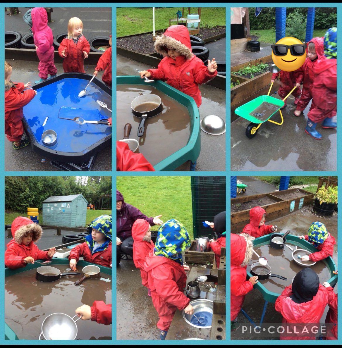 Redscope_EY's tweet photo. Yesterday morning we had great fun playing outdoors in the rain ☔️  We added some powder paint and the children made blue cups of tea in the mud kitchen ☕️🤩 Lots of pouring and scooping the rain water 💦 @RedscopeSchool https://t.co/P7E30IjvlJ