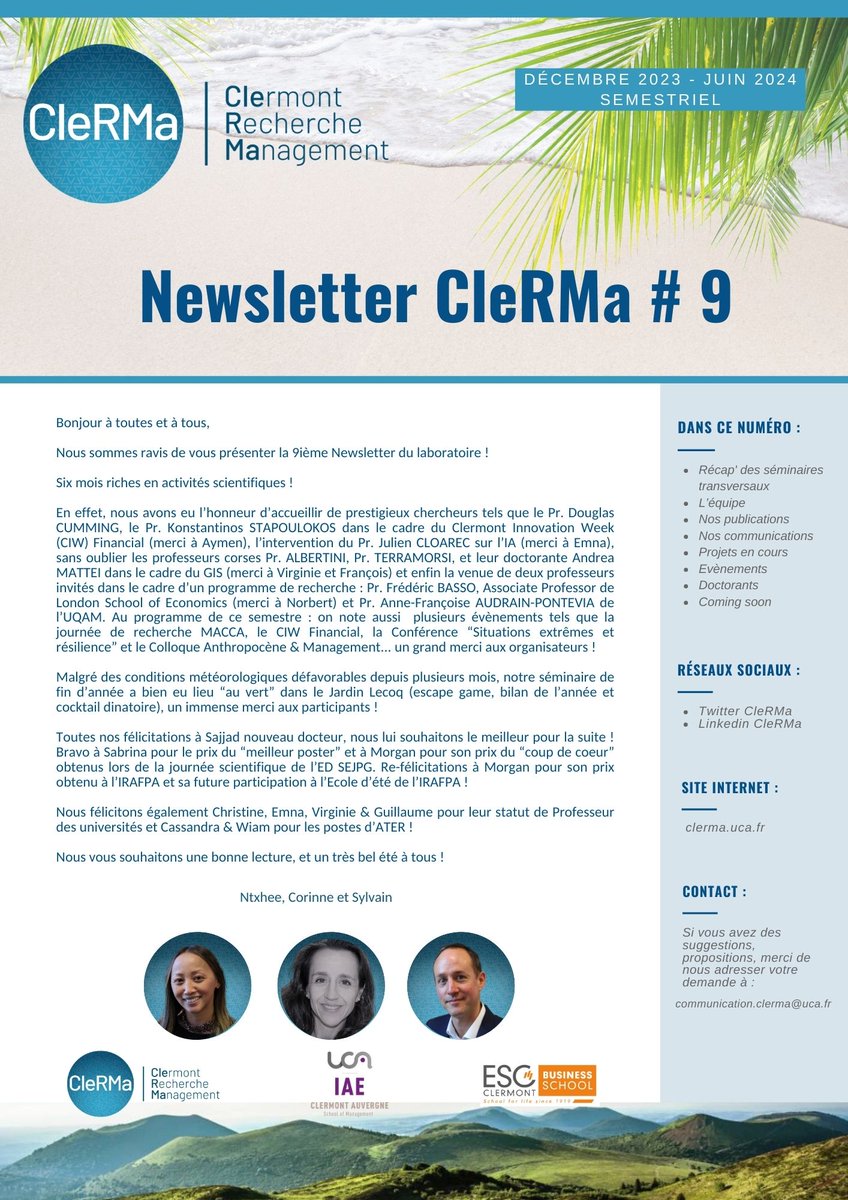 Laboratoire CleRMa (@labo_clerma) on Twitter photo #ValorisationRetrouvez la dernière Newsletter de
<a href="/Labo_CleRMa/">Laboratoire CleRMa</a>
! Ce numéro #9 vous offrira un aperçu des activités du laboratoire sur le semestre écoulé de décembre 2023 à juin 2024
clerma.uca.fr/version-franca…
@IAEClermontAuvergne
@ESCClermont
<a href="/UCA_Recherche/">UCA Recherche</a> #ValorisationRetrouvez la dernière Newsletter de
<a href="/Labo_CleRMa/">Laboratoire CleRMa</a>
! Ce numéro #9 vous offrira un aperçu des activités du laboratoire sur le semestre écoulé de décembre 2023 à juin 2024
clerma.uca.fr/version-franca…
@IAEClermontAuvergne
@ESCClermont
<a href="/UCA_Recherche/">UCA Recherche</a>