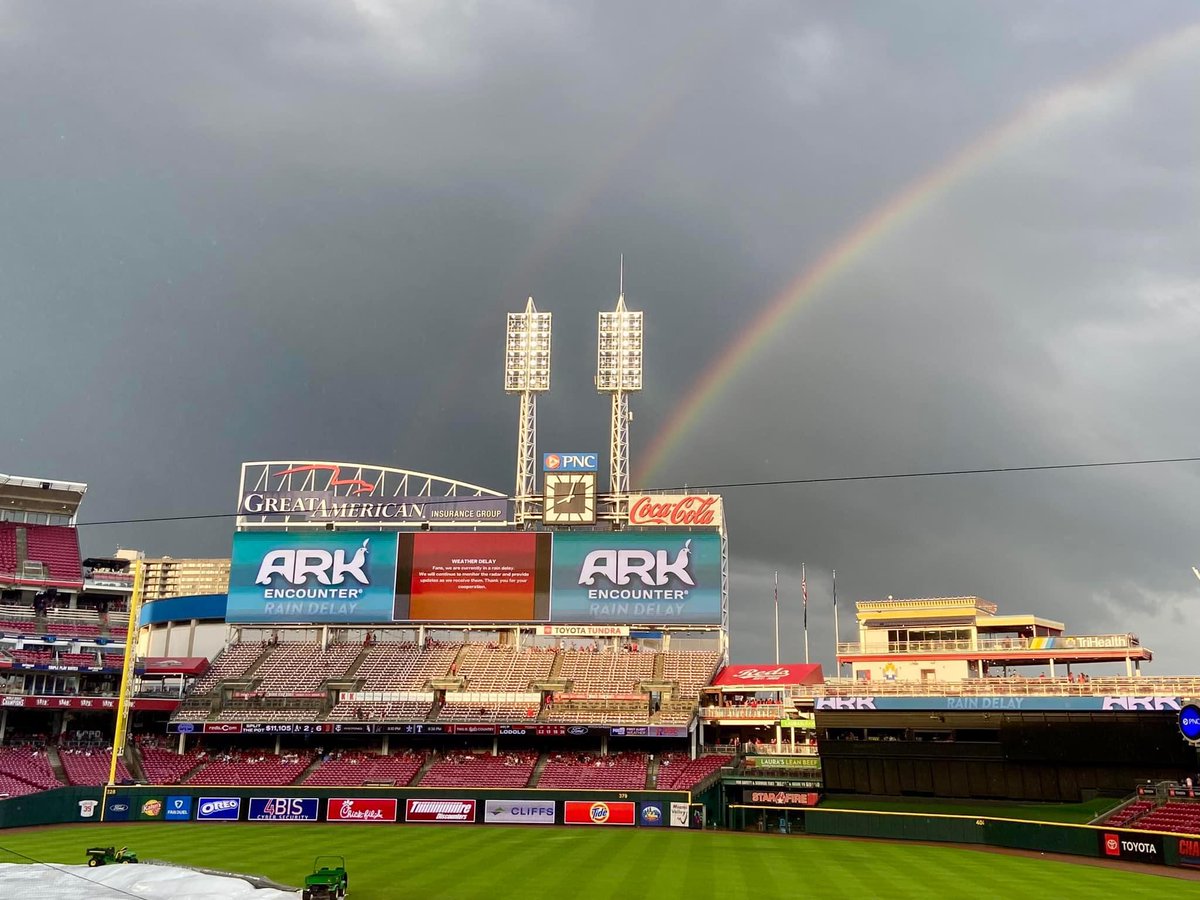 Our <a href="/ArkEncounter/">Ark Encounter</a> attraction sponsors weather delays at the Cincinnati Reds stadium.  People often send us photos when that happens so we can see the Ark Encounter name displayed on the LED screens.  And once again last night, as you can see in the photos, there were beautiful