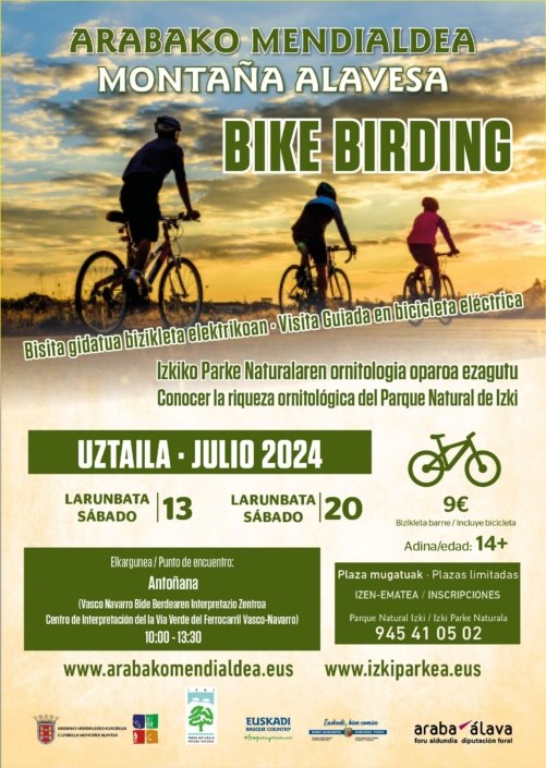 Visita guiada en bicicleta eléctrica.
Bisita gidatua bizikleta elektrikoan.
Descubre la riqueza ornitológica de #MontañaAlavesa.
#ArabakoMendialdea-ko aberastasun ornitologikoa ezagutu.
#BikeBirding #Birding #Natouring