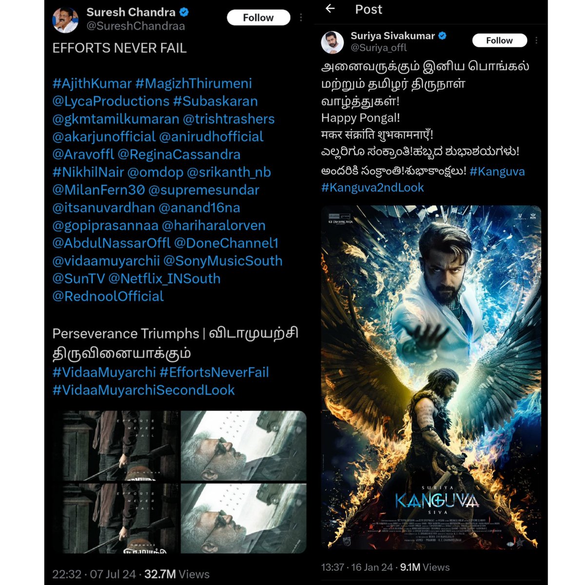 AkVeriyan95's tweet photo. #SureshChandra

 Mams Enough To Deal With
@Suriya_offl 

Even So #Kanguva Second Look Released In #Suriya Handle It’s Struggle To Reach 10M Views

meanwhile #VidaaMuyarchi 
second Look reached more than 30M Views..

@phoenix_viruman 

#VidaaMuyarchiSecondLook 
#VidaaMuyarchi https://t.co/JBzlPdMQ2F