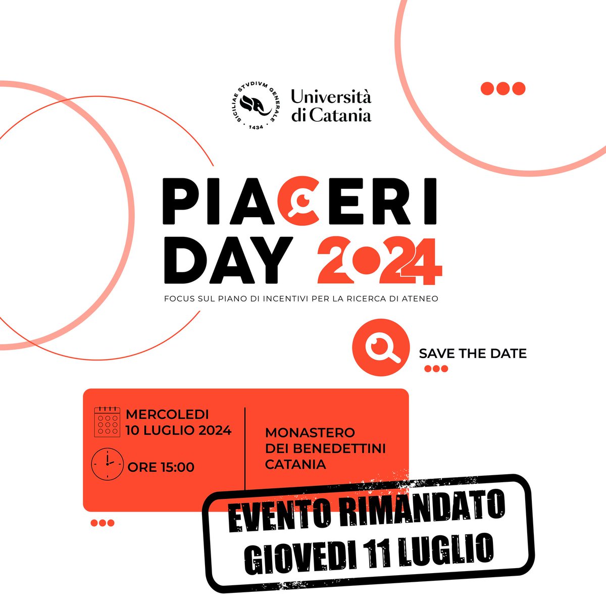 MimesisSrl's tweet photo. È stata rinviata a giovedì 11 luglio 2024, a causa dell'improvvisa scomparsa del prof. Antonino Recca, già rettore dell'Università di Catania, l'iniziativa Piaceri Day 2024 - Focus sul Piano di incentivi per la ricerca Unict, inizialmente prevista per domani, mercoledì 10 luglio. https://t.co/DgIxjAdFq0