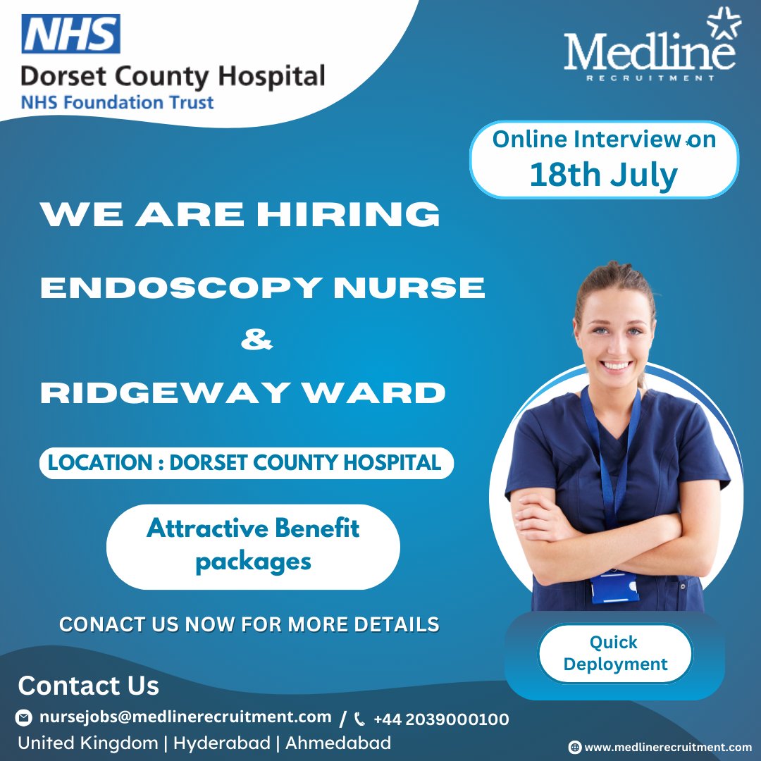 MedlineRecruit's tweet photo. 🌟 Exciting Job Opportunity at Dorset County Hospital! 🌟

We are hiring for the positions of Endoscopy Nurse and Ridgeway Ward at Dorset County Hospital. Join our dedicated team and enjoy attractive benefit packages!
#NursingJobs #HealthcareCareers #NHSJobs #MedlineRecruitmerd https://t.co/Jm69ggqAHU