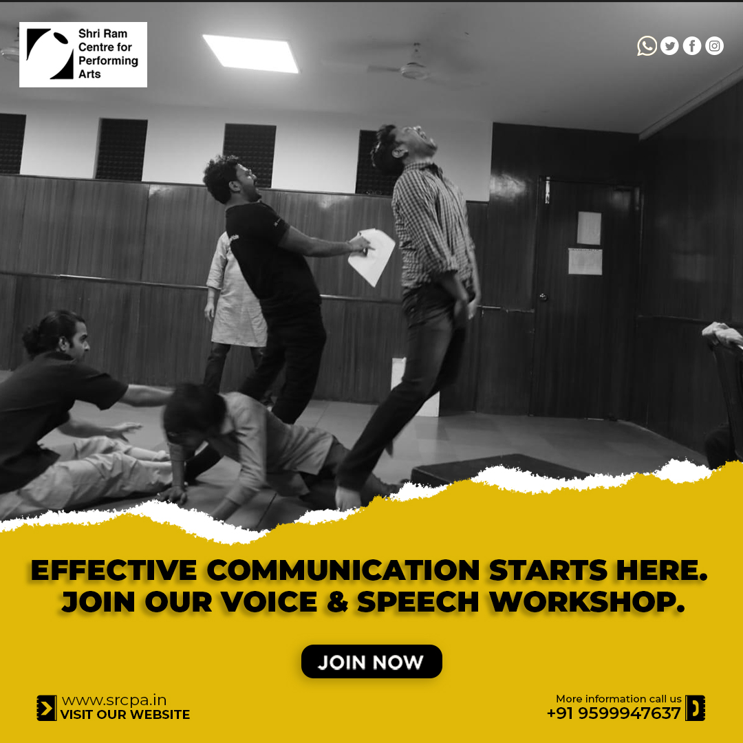 ShriRamCentre's tweet image. Join the Shri Ram Centre Of Performing Arts (SRCPA) for our voice and speech workshop to improve your communication skills.

#SRCPA #VoiceWorkshop #SpeechWorkshop #EffectiveCommunication #ActingWorkshop #DelhiWorkshops #PerformingArts #UnlockYourPotential #JoinTheWorkshop