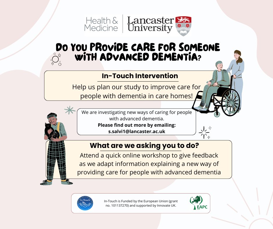🚨Attention family members of people with advanced dementia living in care homes. We are developing information to support a study exploring a new way of providing care for people with advanced dementia. 

Can you help us, especially if you have experience of #Namaste care. #hpm