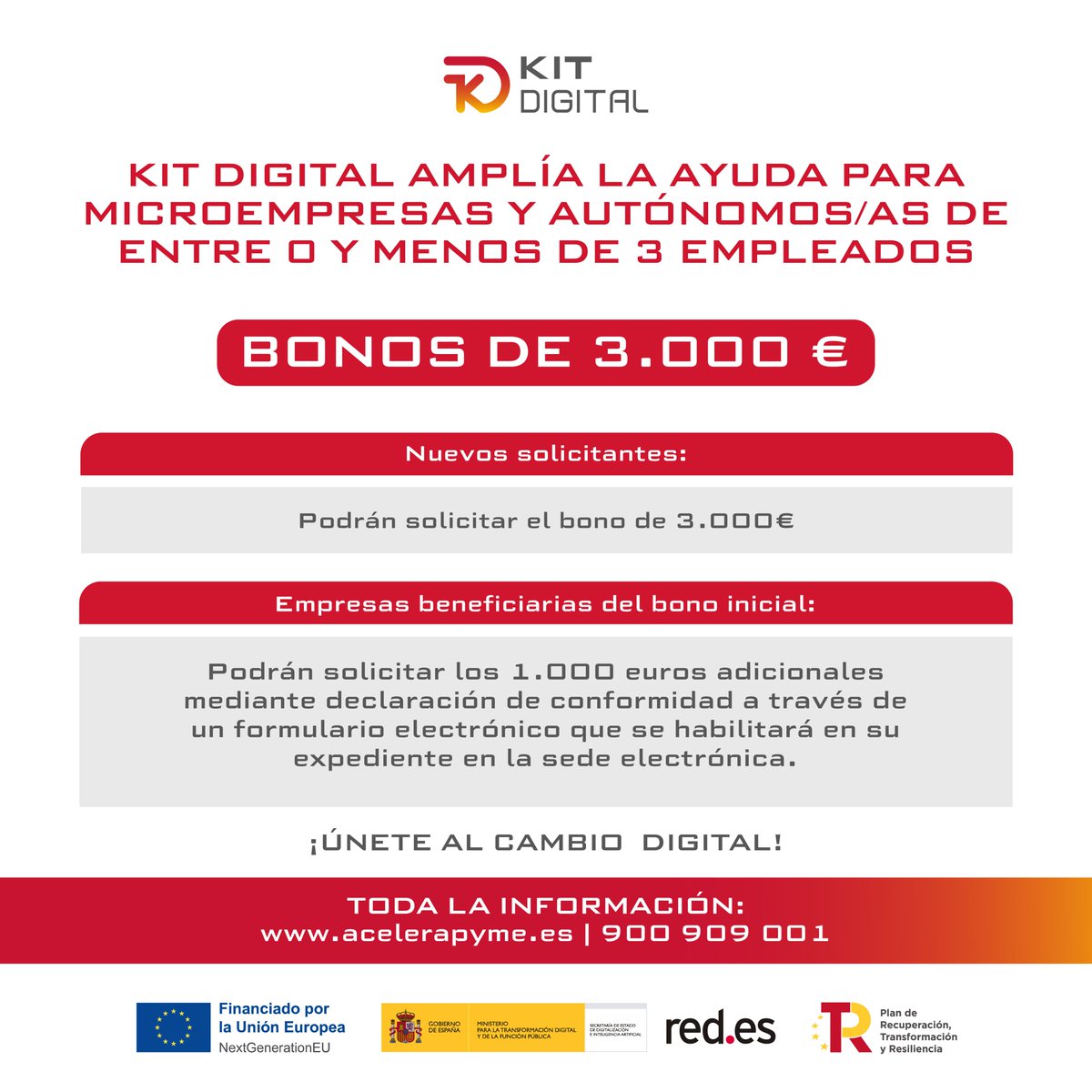 redpuntoes's tweet photo. 🔴#KitDigital en 3 pasos: 

1.Te registras
2.Consultas las soluciones de digitalización disponibles
3.Accedes a la tramitación

➡️https://t.co/3LJvPgHLRf

¡Esta nueva convocatoria ofrece bonos de 3.000 €!

 @SEDIAgob @mintradigital #PlanDeRecuperación #NextGenerationEU https://t.co/qvy7KbsUMN