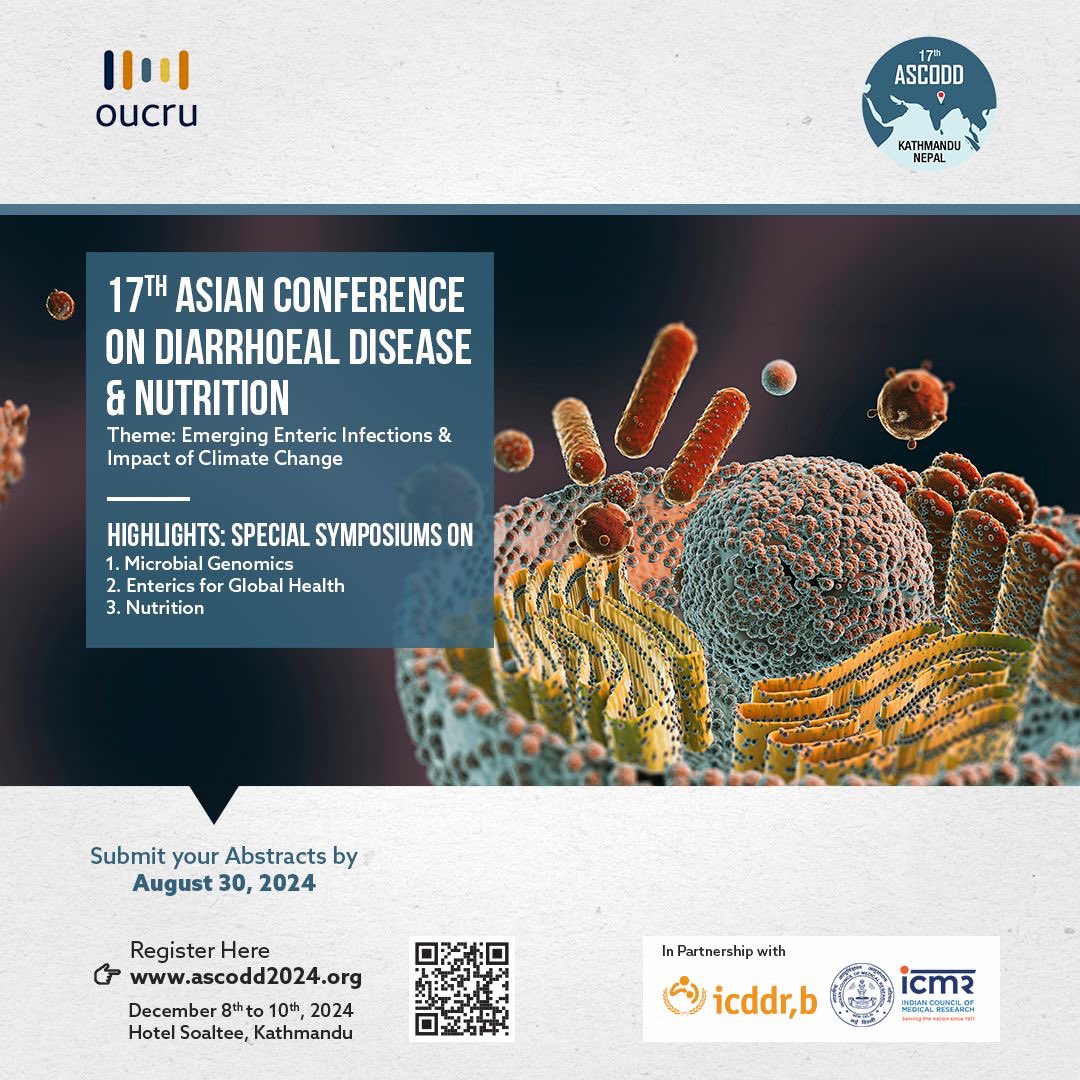 AshataDahal's tweet photo. 📢📣The 2024 #ASCODD conference is scheduled to take place in #Nepal December 8-10📣📢
This year’s theme is “Emerging Enteric Infections and Impact of Climate Change”🌎
https://t.co/gty4Z09c24 https://t.co/flL9Bmy9gG