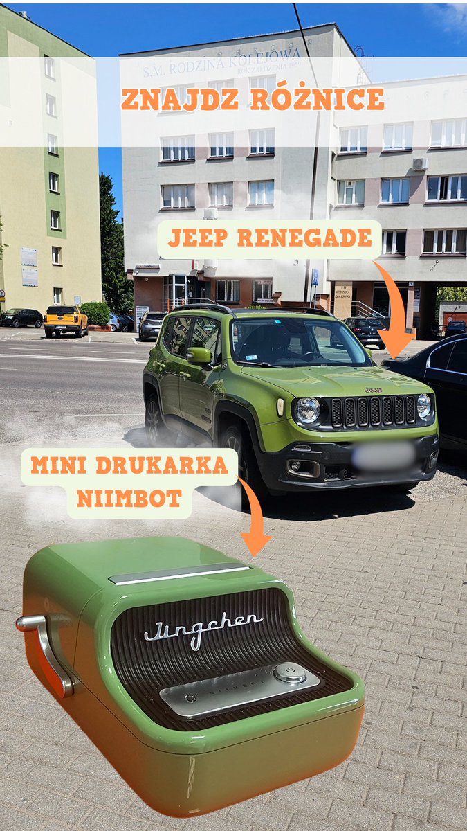 Idę sobie miastem i widzę auto, które przypomina mini drukarkę termiczną Niimbot. Ktoś widzi różnice?😁