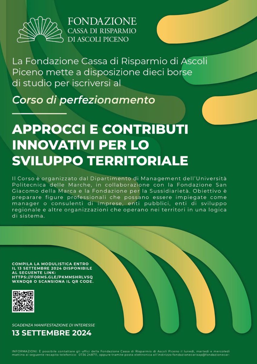 È stata presentata la prima edizione del Corso di Perfezionamento "Approcci e Contributi Innovativi per lo Sviluppo Territoriale"!

📚 La #FondazioneCarisap mette a disposizione dieci borse di studio!

Scopri di più ➡️ lc.cx/xPVDhr

#FondazioneCarisap