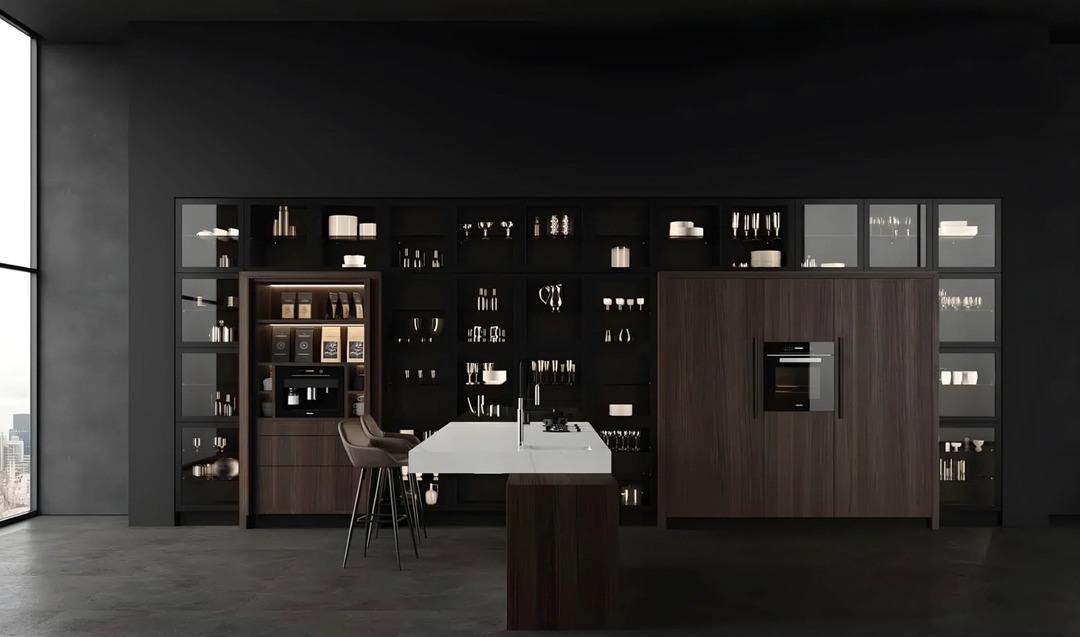 taajkitchens's tweet image. Elegance redefined! 

This sleek, dark-themed culinary haven boasts revolutionised luxury with state-of-the-art appliances seamlessly integrated into rich wood cabinetry and a minimalist island with chic barstools, perfect for gatherings.

Visit our website!

#taajkitchens