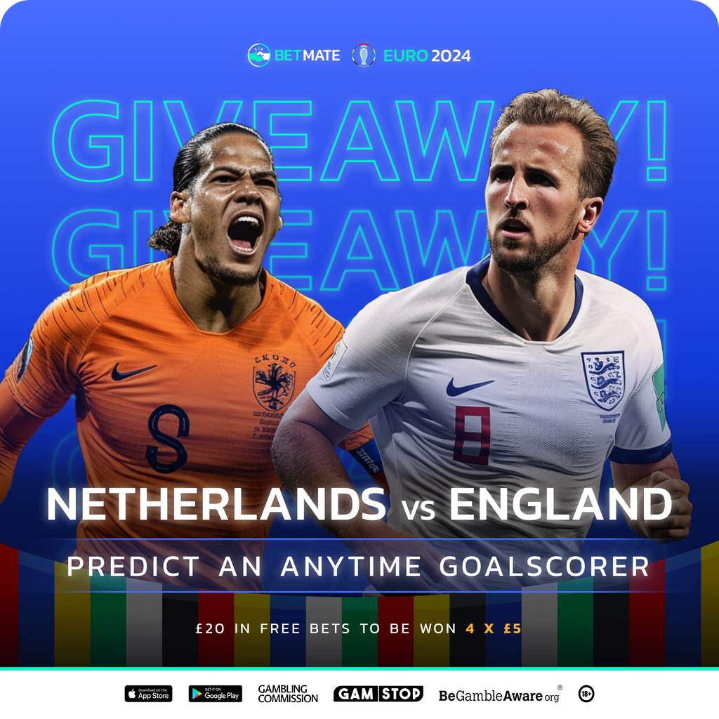 🎁 𝗖𝗢𝗠𝗣𝗘𝗧𝗜𝗧𝗜𝗢𝗡 𝗧𝗜𝗠𝗘 🎁

England are in the Semi-Finals! 🔥

🇳🇱 Netherlands vs England 🏴󠁧󠁢󠁥󠁮󠁧󠁿

Predict an anytime goalscorer from England's #Euro2024 match ⚽️

🎁 4 x £5 free bets for the winners!

To Enter:
❤️ Like
♻️ RT
👇 Reply with your guess (e.g. Saka)

#Giveaway