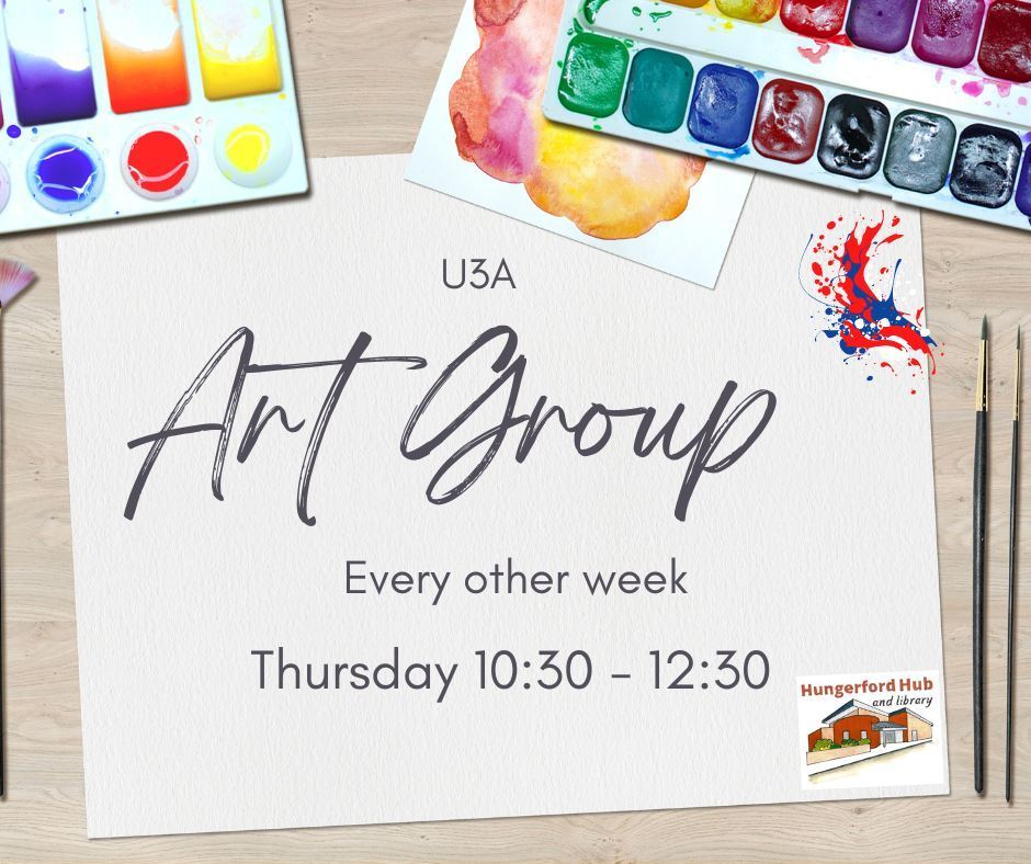U3A Art Group is on this Thursday morning. 

10:30 - 12:30 in the Hub 

Join this friendly group and paint with us,  most of us use watercolours. 
Remember to bring your own art materials..