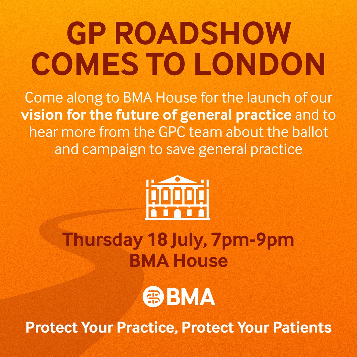 BMA_GP's tweet image. Book your place at our London GP roadshow on 18 July from 7pm to see the launch of our vision for the future of general practice.  You&apos;ll also hear all the latest from the GPC England team on the non-statutory ballot to #TakeActionSaveGeneralPractice.
eventbrite.co.uk/e/the-gp-contr…