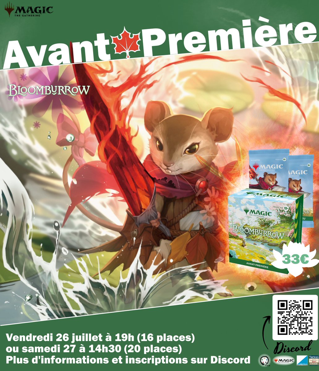 LaGuildeLR's tweet photo. Avant-Première Bloomburrow ! 🐿️🐭

💰33€ Le pack d'AP et ses deux boosters de dotation
🗓️Le vendredi 26/07 au soir et le samedi 27/07 après midi
Le café est toujours offert ! #MTGBloomburrow #MTG https://t.co/fQPW6hJ244