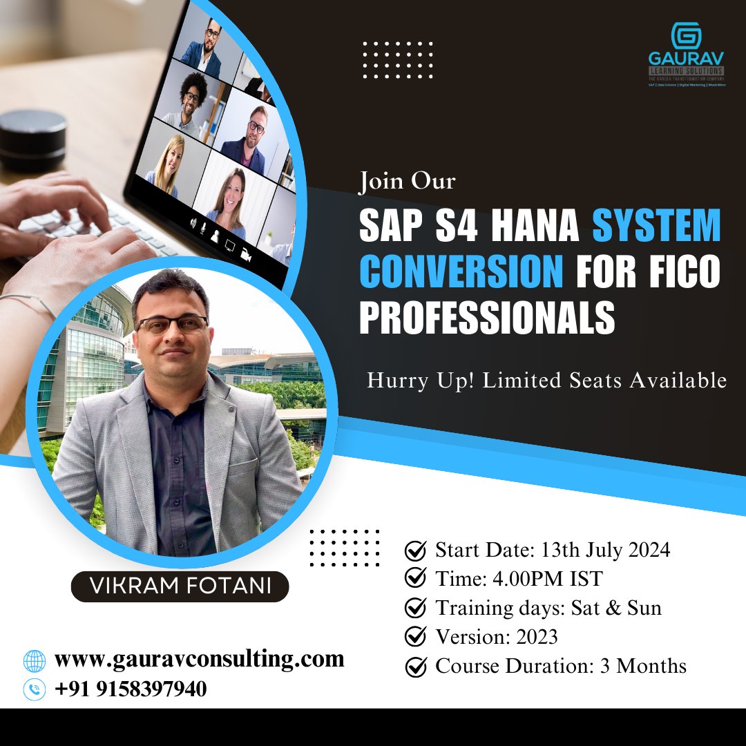 saphanacourses's tweet image. 🌟 Upskill to SAP S/4HANA with our new live batch on System Conversion to SAP S/4 (FICO) starting July 13th, 2024! 📅 Limited seats available!
🔗 Enroll Now: gauravconsulting.com/product-page/s…
#ProfessionalDevelopment #Limitedseats #systemconversion #UpgradeSkills #LiveTraining