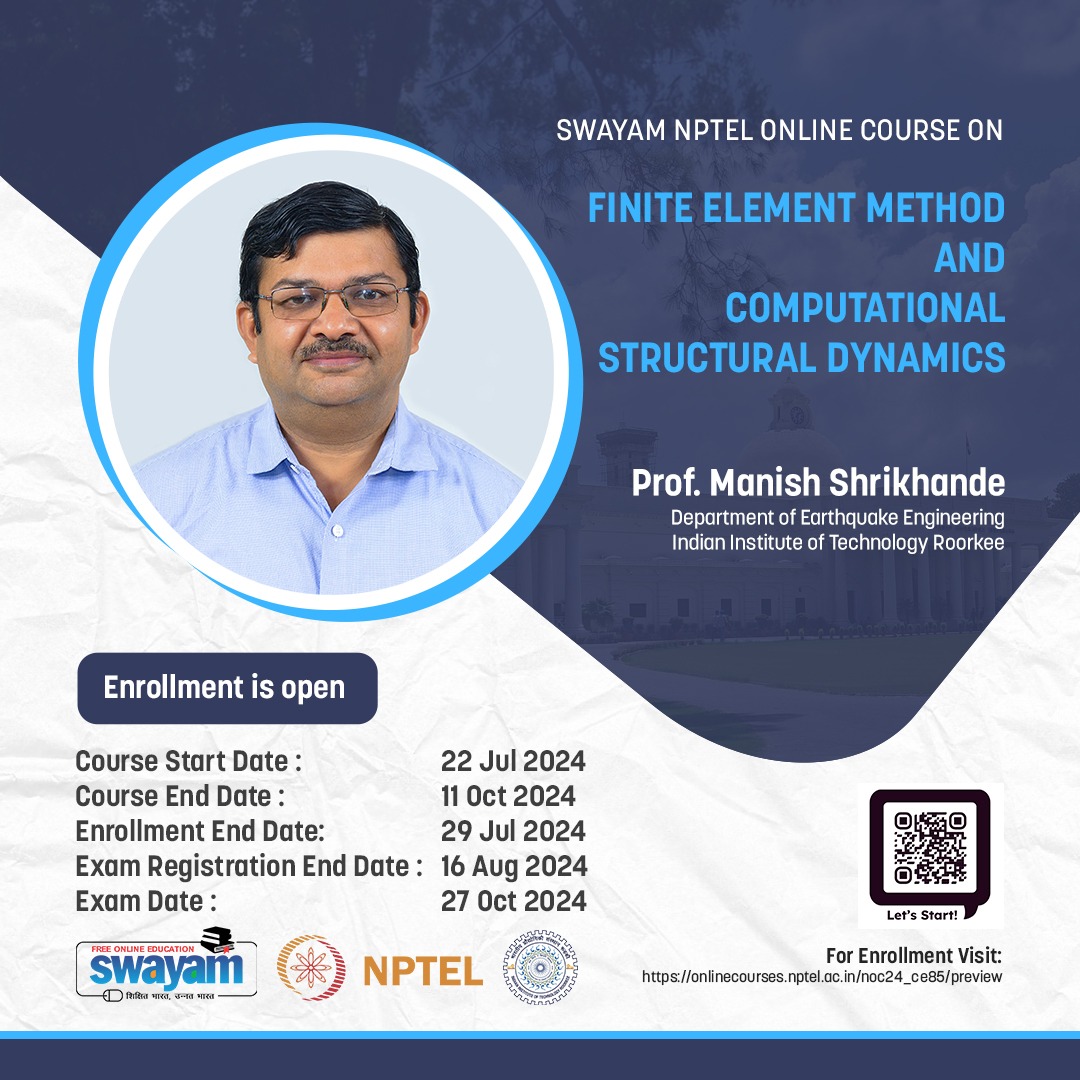 punit4light's tweet photo. Hello Everyone,
I am excited to share that I will be one of the teaching assistants in the following NPTEL course. This course offers learnings into the modelling and computational aspects of Civil Engineering Structures. Though the core methods can be used in other fields also. https://t.co/yIyrkeADFQ