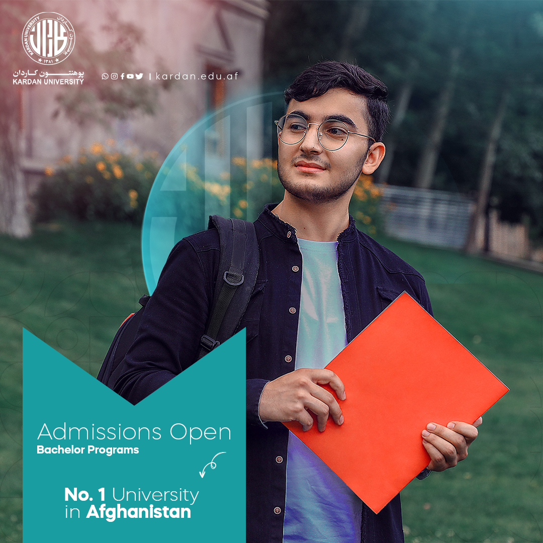 Admissions Open for Fall 2024 semester! 

The admission process for our bachelor programs for fall 2024 intake is now open. 
For registration, visit our Admission office in Taimani along with your tazkira and 4 photos. 
Know about our academic Programs: kardan.edu.af/Academics/Defa…