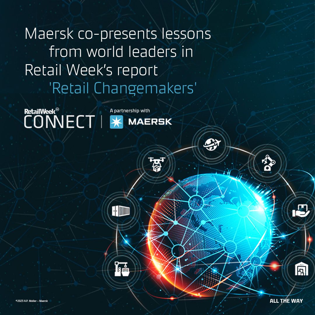 Maersk's tweet photo. In the 'Retail Gamechangers' report, Retail Week celebrated 15 global retail leaders in revolutionising the supply chain. 🚚📦🏬
 Maersk has been recognized for being a key player in enabling our retail customers' successes.More 👉 https://t.co/C4Mjhq9qqx #RetailWeek #Maersk https://t.co/3SImcpTewU