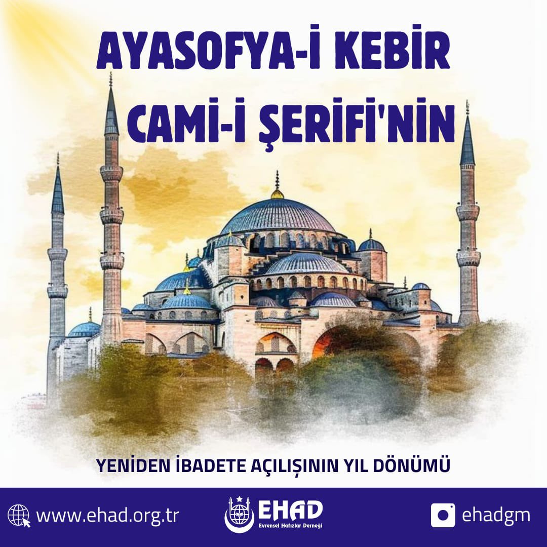 ehadgm's tweet photo. Tam 4 yıl önce bugün, 86 yıllık hasretimizin ardından, zincirler kırıldı ve Ayasofya yeniden ibadete açıldı.

Allah'ım, Ayasofya'yı bir daha Kur’ansız, ezansız ve namazsız bırakma. Amin🤲 https://t.co/YrukjW9S12