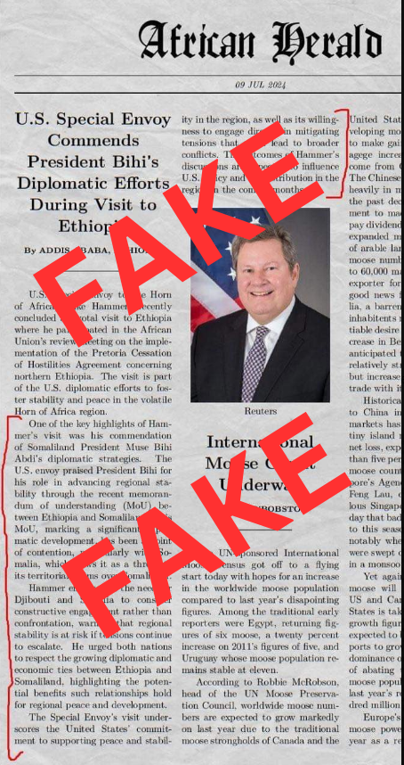 Recent reports regarding an alleged statement from U.S. Special Envoy for the Horn of Africa Mike Hammer about Somalia are false.