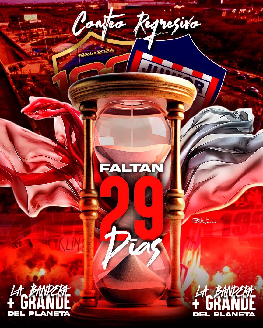 Centenario1924's tweet photo. Cada día hace falta menos, no dejes que te lo cuenten, ven y haz parte de la fiesta más grande del futbol, ven y vive la fiesta de los 100 años del @JuniorClubSA @AlejandroChar @ChrisDaes 🇮🇩🇮🇩🇮🇩 https://t.co/9R4yGxMSu3