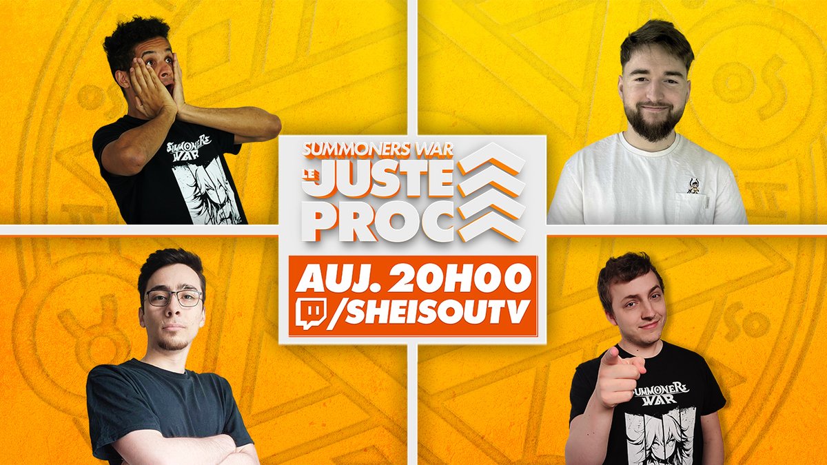 Ne ratez pas Le Juste Proc ce soir à 20h00 !

<a href="/sheisou/">Sheisou</a> sera accompagné de <a href="/Videokilled007/">Videokilled</a>, <a href="/Hextro_sama/">Hextro</a> et <a href="/SaPyn_SW/">SaPyn 💎</a> !

Lien Twitch en réponse 👇