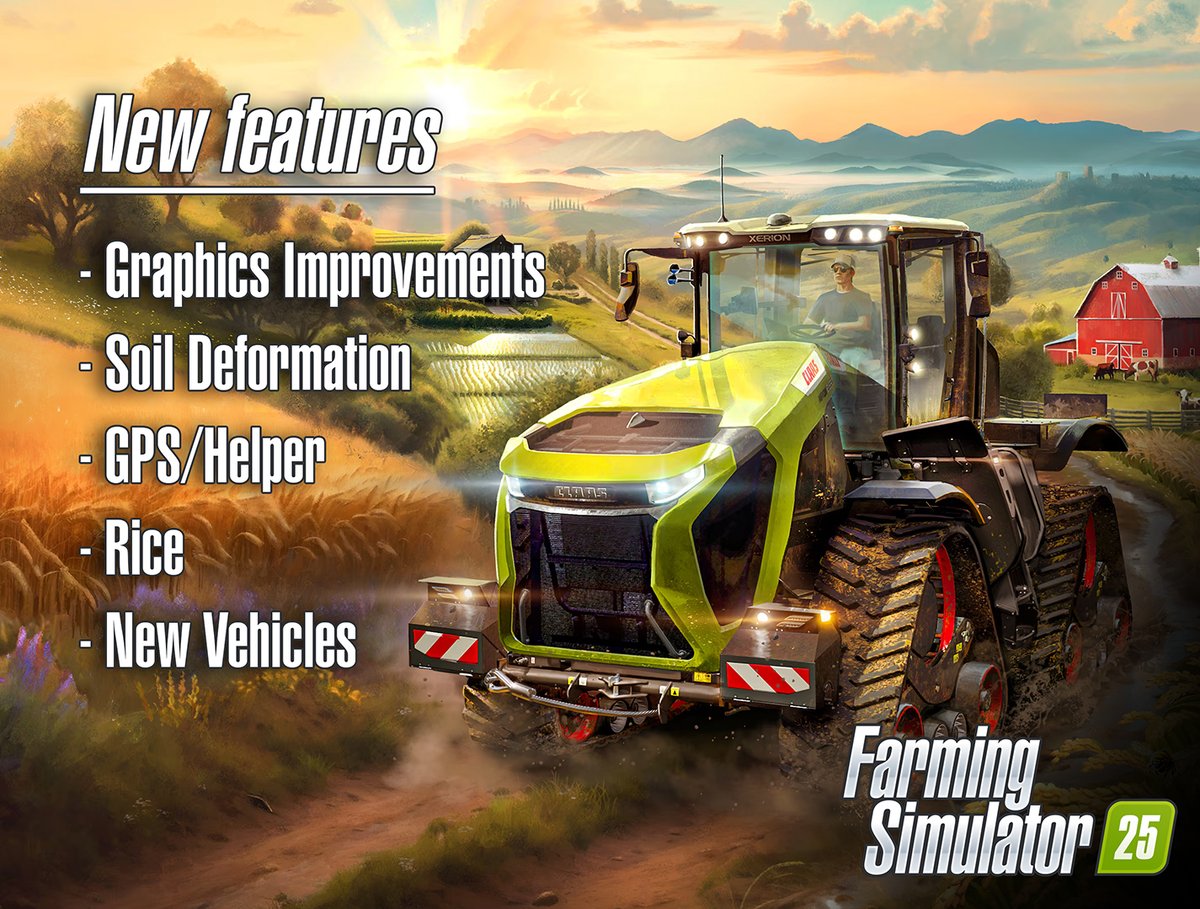 Nitrado_EN's tweet photo. Farming Simulator 25 is officially on the horizon!🙌
We've gotten a lot of information from FarmCon recently about the upcoming update, but below is an overview of a few new features.
What are you looking forward to the most? 🤩 #FarmingSimulator25 #FarmCon https://t.co/f46zVveurs