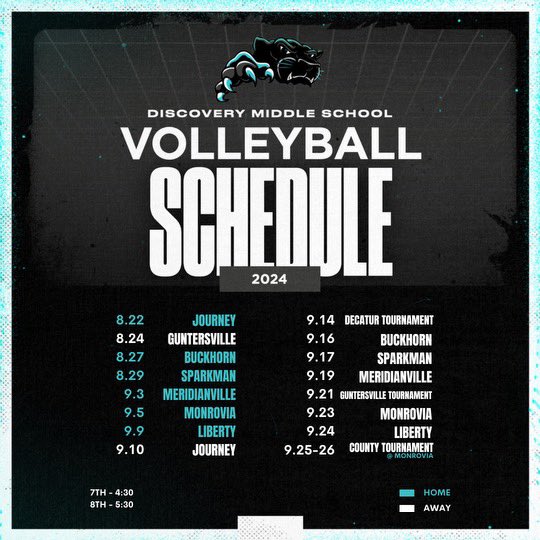 Discovery Middle Volleyball season is quickly approaching! Come support your Panther Volleyball teams this season!